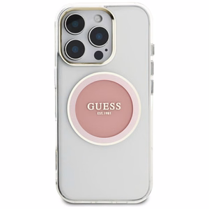 Guess IML Metal Colored Circle Classic Logo Magnetinis dėklas telefonui iPhone 16 Pro Max - rožinis