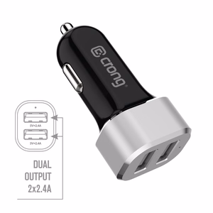 Crong Power 24 W automobilinis įkroviklis su 2 USB-A jungtimis, 2.4 A, aliumininis