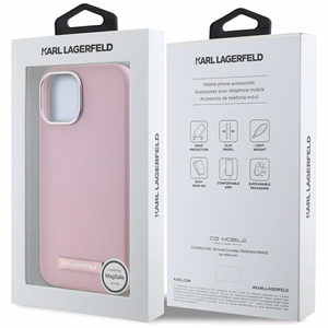 Karl Lagerfeld FW Metal Plate Magnetinis iPhone 15 dėklas - rožinis