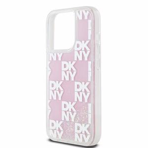 DKNY dėklas telefonui iPhone 15 Pro 6,1" DKHCP15LLCPEPP baltas HC skysti blizgučiai su languotas raštas