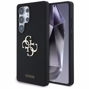 Guess Silikoninis Didelis 4G Logotipas apačioje su užrašu dėklas Samsung Galaxy S25 Ultra - juodas