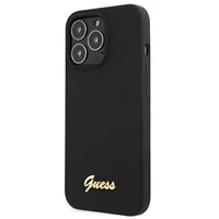 Guess GUHMP13XLSLMGBK dėklas telefonui iPhone 13 Pro Max 6.7" juodas kietas silikoninis su auksiniu logotipu MagSafe
