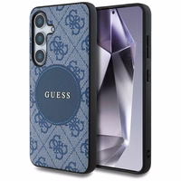 Dėklas telefonui Guess 4G Round Patch Classic Logo MagSafe Samsung Galaxy S25 Plus mėlynas