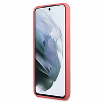 Guess GUHCS22MLSLMGFU S22+ S906 fuksija/fuksija kietas dėklas Silicone Script Metal Logo