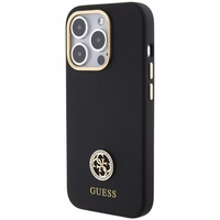Guess silikoninis Logo Strass 4G dėklas telefonui iPhone 15 Pro - juodas