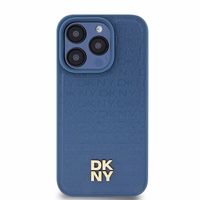 DKNY Odinis monogramos rašto metalinis logotipas Magnetinis dėklas iPhone 15 Pro - mėlyna