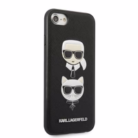Karl Lagerfeld KLHCI8SAKICKCBK iPhone 7/8 / SE 2020 / SE 2022 juodas/juodas kietas dėklas Saffiano Karl&Choupette Galva