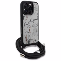 Karl Lagerfeld kryžminis grūdėtas raštas ir logotipo dėklas iPhone 16 Pro - pilkas