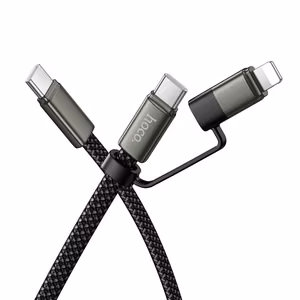 Plokščias laidas USB C į USB C/iP 2in1 Hoco 3A 60W 1 m X125 juodas
