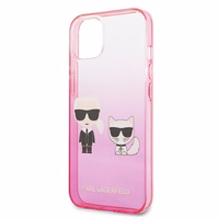 Karl Lagerfeld Gradient Ikonik Karl&Choupette dėklas iPhone 13 mini – rožinis