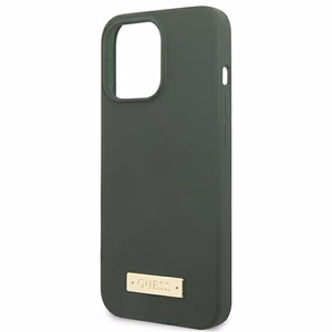 Guess Silikoninis Logo Plate Magnetinis dėklas iPhone 13 Pro / iPhone 13 - žalias