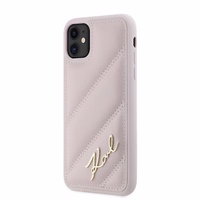 Karl Lagerfeld Diagonal Quilted Script dėklas telefonui iPhone 11 / Xr - rožinis