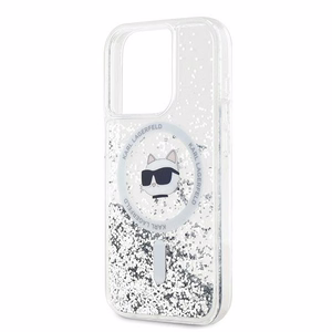 Karl Lagerfeld Skystas blizgutis Choupette Head Magnetinis dėklas telefonui iPhone 15 Pro – permatomas