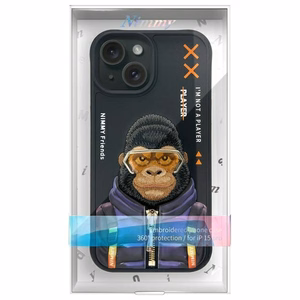 Nimmy Cool&Cute 2.0 Beždžionės dėklas telefonui iPhone 15 - juodas