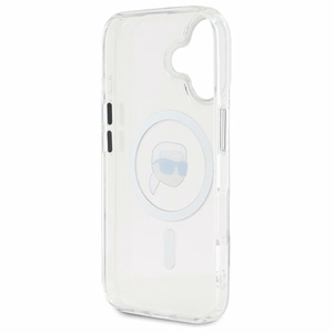 Karl Lagerfeld IML Metal Karl Head Magnetinis dėklas iPhone 16 Plus - baltas