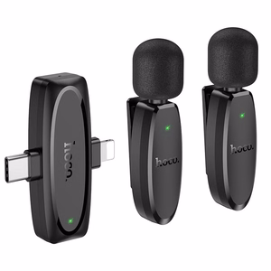 Hoco L15 belaidis atlapo mikrofonas Lightning / USB-C, 2 vnt., juodas
