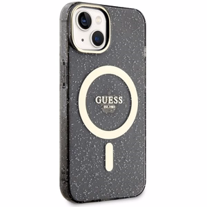 Guess GUHMP14MHCMCGK iPhone 14 Plus 6.7" juodas/juodas kietas dėklas Blizgučiai Auksas Magnetinis