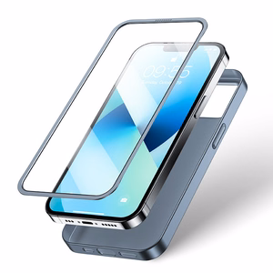Joyroom 360 pilnas dėklas su priekiniu ir galiniu dangteliu iPhone 13 + grūdinto stiklo apsauginis stiklas pilkas (JR-BP927 tranish)