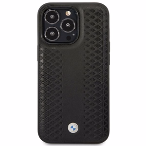 Dėklas telefonui BMW BMHMP14X22RFGK iPhone 14 Pro Max 6.7 - juodas odinis diamantinio rašto MagSafe