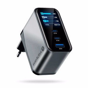 everActive GaN 67W – 67 W GaN tinklo įkroviklis su 1× USB-A ir 2× USB-C, Quick Charge 4+, juodas