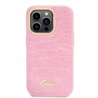 Guess Croco Collection dėklas telefonui iPhone 14 Pro - rožinė
