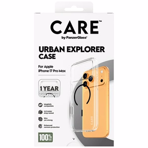 CARE by PanzerGlass Flagship Urban Explorer dėklas su juodu MagSafe iPhone 17 Pro Max - permatomas
