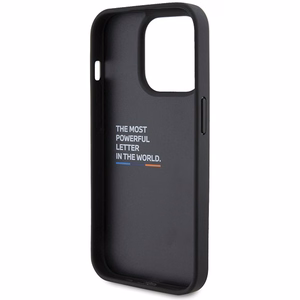 BMW BMHCP15L22PTDK dėklas telefonui iPhone 15 Pro 6.1" juodas/juodas odinis su trispalve emblema