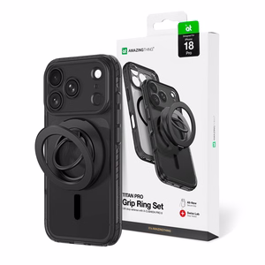 AmazingThing Titan Pro Lens Ring Set dėklas, skirtas iPhone 18 Pro, su kameros apsauga ir magnetiniu žiedu, suderinamas su MagSafe – spalva: juoda