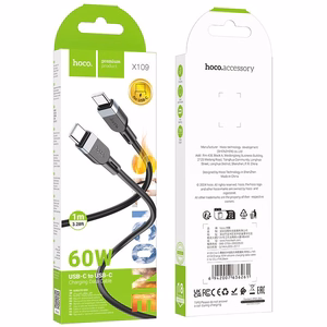 Laidas USB C į USB C Hoco 3A 60W silikoninis 1 m X109 juodas