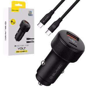 Blavec Automobilinis įkroviklis BS-04B-C Volt - USB + Type C - QC 3.0 18W PD 30W su Type C to Type C cable (CCBS04BCV-UCB) juodas