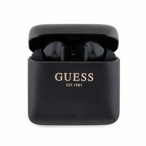 Guess Bluetooth ausinės GUTWSSU20ALEGK TWS + įkrovimo stotelė juodos su atspausdintu logotipu