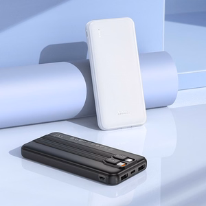 Išorinė baterija Hoco 10000 mAh 2A su įmontuotais kabeliais USB C + Lightning J118 juoda