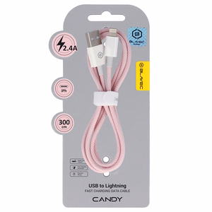 Blavec Kabelis Candy pintas - USB į Lightning - 2,4A 3 metrai Apple CarPlay (CCA-UL24P30) rožinė