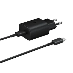 Samsung 25W EP-TA800EBE USB-C sieninis įkroviklis su Samsung EP-DA705BBE USB-C / USB-C kabeliu pakaitinis rinkinys - juodas