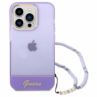 Guess GUHCP14XHGCOHU iPhone 14 Pro Max 6.7" violetinis/violetinis kietas dėklas Translucent Pearl Strap
