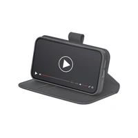 Puro ekologiškos odos dėklas iPhone 16E su horizontaliu atvartu, 2 kortelių lizdais ir banknotų kišene, juodas