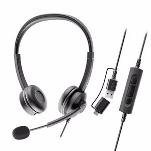 Ausinės su mikrofonu Axtel FLOW UC stereo USB-A/C juodos