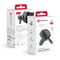 FORCELL F-ENERGY Alu automobilinis įkroviklis su įtraukiamu kabeliu Type C ir Type C + USB A jungtimis PD QC4.0 SFC2.0 3A 75W juodas