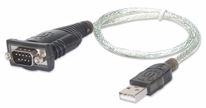 Manhattan USB-A į nuoseklųjį keitiklio laidas, 45cm, Male to Male, Serial/RS232/COM/DB9, Prolific PL-2303RA lustas, juodas/sidabrinis laidas, trejų metų garantija, analogas ICUSB232V2