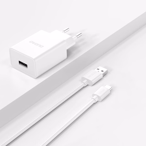 Dudao A4EU USB-A 2.1A sieninis įkroviklis - baltas + USB-A - USB-C kabelis