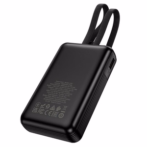 Hoco J162 išorinė baterija su integruotais USB-C ir Lightning laidais, 10000 mAh, QC, PD, 22,5 W, juoda