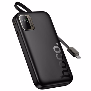 Išorinė baterija Hoco 10000 mAh QC PD 20W su ištraukiamu USB C laidu Q51 juoda
