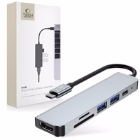 HUB Tech-Protect V4 6in1 USB-C - USB-A 3.0 / USB-A 2.0 / USB-C / HDMI / micro SD / TF / SD kortelių skaitytuvas - pilkas