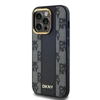 DKNY Odinis langeliais raštuotas magnetinis dėklas iPhone 14 Pro - juodas