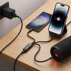 Blavec Trixo pintas kabelis - USB į 2xType C + Lightning - QC 18W PD60W 3A 1,3 m (CTR-U2CL3B13) juodas
