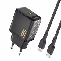 Dudao A26LEU PD 20W GaN USB-C Wall Įkroviklis with USB-C to Lightning Laidas - Juodas