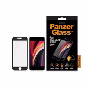 PanzerGlass E2E Super+ apsauginis stiklas iPhone 6 / 6s / 7 / 8 / SE 2020 / SE 2022 - su juodu rėmeliu