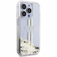 Guess Liquid Glitter Gold Stripes dėklas telefonui iPhone 15 Pro - skaidrus
