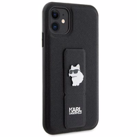 Karl Lagerfeld Gripstand Saffiano Choupette Pins dėklas telefonui iPhone 11 / Xr - juodas