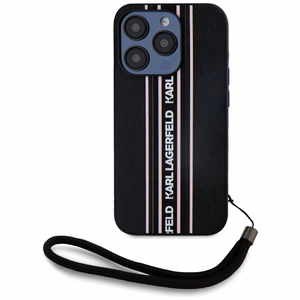 Karl Lagerfeld Saffiano Athleisure Stripes Cord dėklas telefonui iPhone 15 Pro Max - rožinis